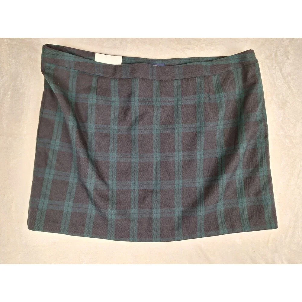 Gap Skirt Womens 18 Y2K 90s Plaid Mini Retro Schoolgirl Lined Black Green NWT